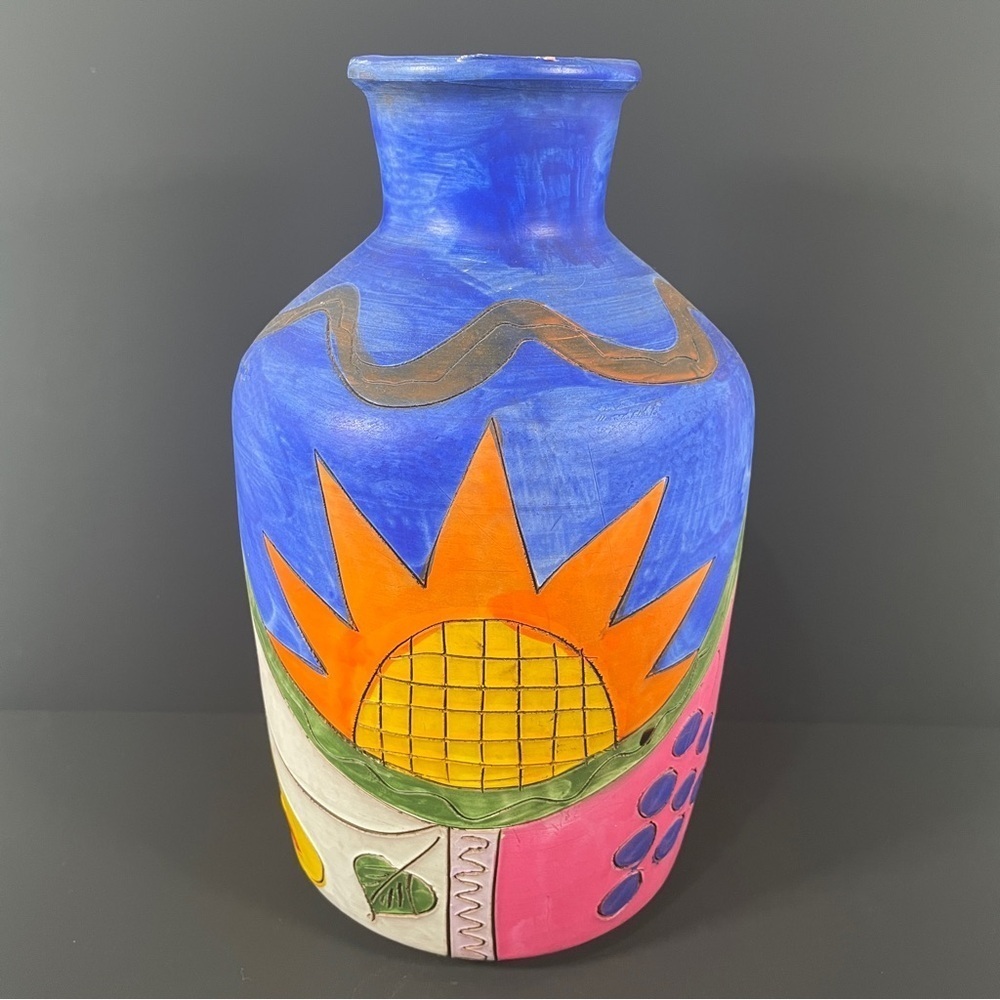 Colorful Ceramic Vase with Sun Design